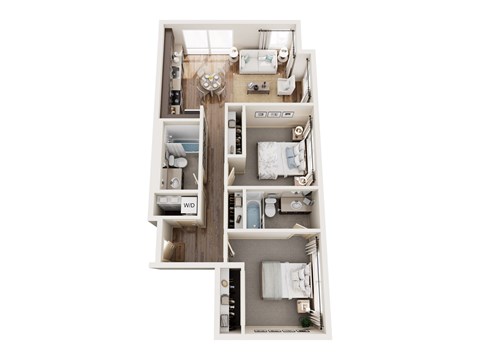 Floor plan for 2 beds, 2 baths, 880 sqft